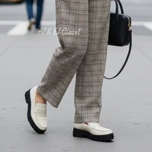 Quince Italian Cow Leather Lug Sole Loafers Bone Ivory Platform Shoes US 7 NIB